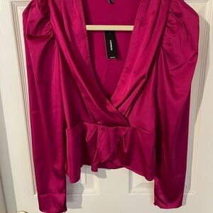 Satin Wrap Top in Vibrant Pink